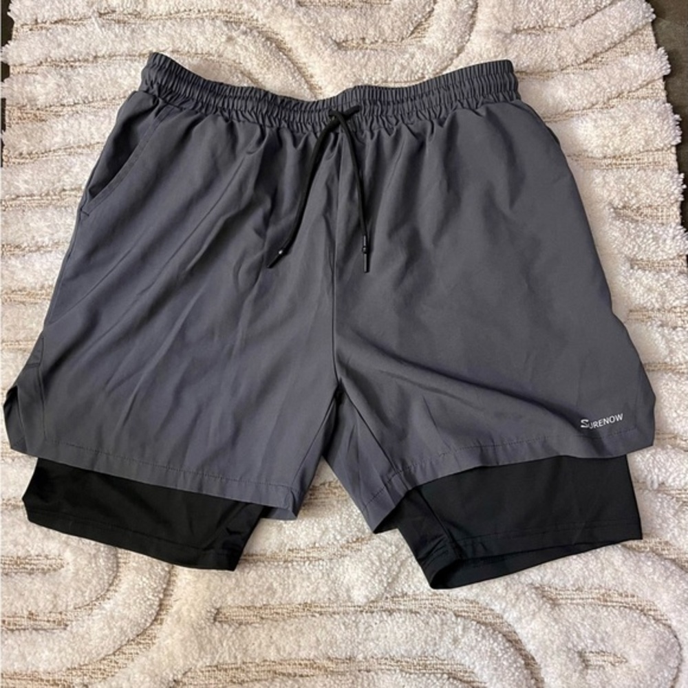 Men's Gray and Black Athletic Shorts